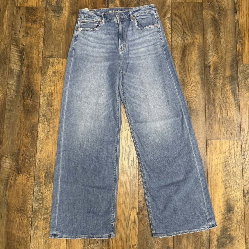 American Eagle Super High Rise Baggy Wide Leg Jeans 6 Long Medium Wash